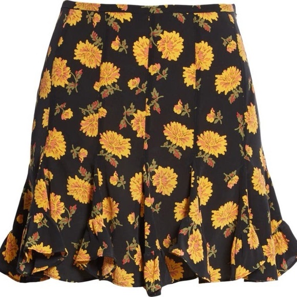 Veronica Beard Dresses & Skirts - Veronica Beard Weller Floral Print Flounce Mini Skirt Black Size 4 100% Silk